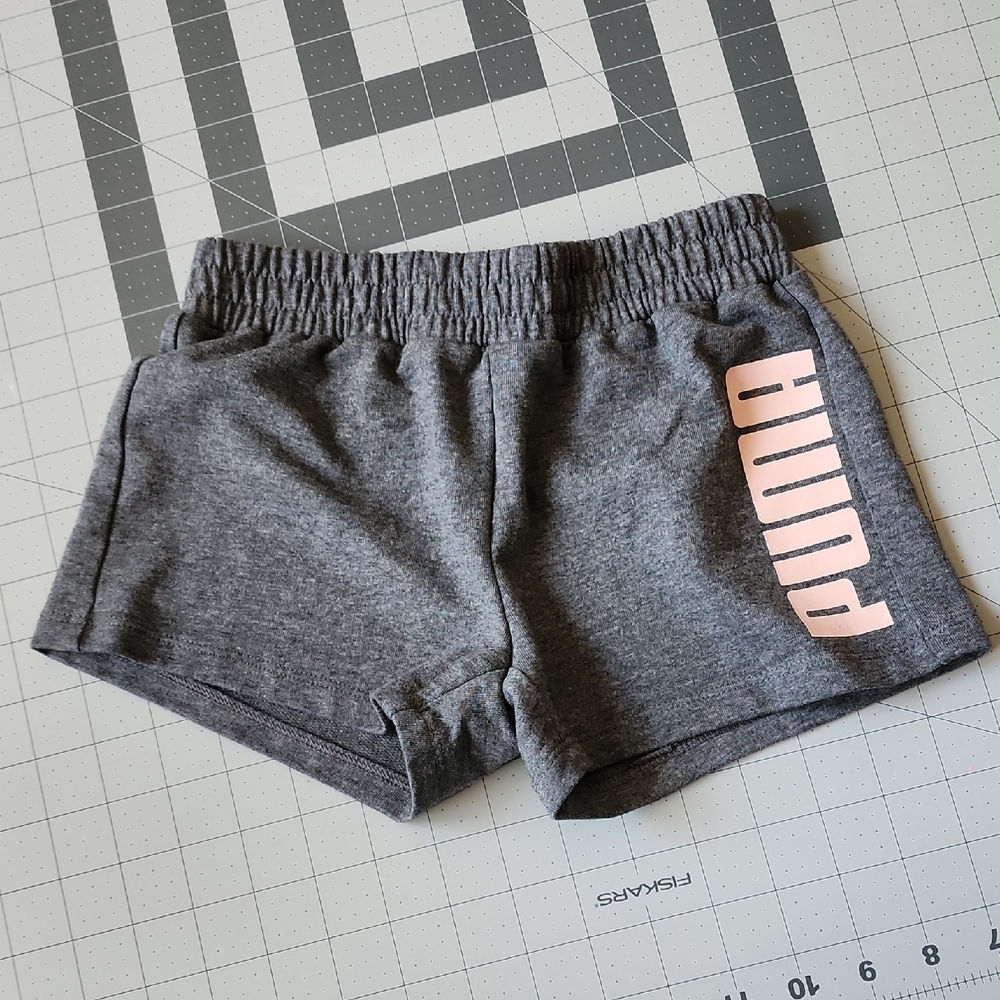 Puma Kids Charcoal Gray Shorts with Pink Logo